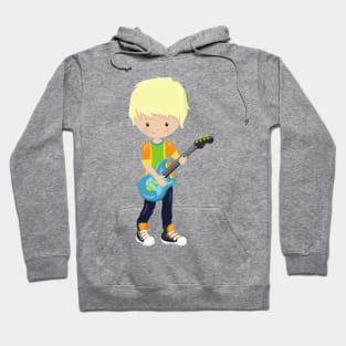 Rock Boy, Blond Hair, Guitar Player, Band, Music Hoodie